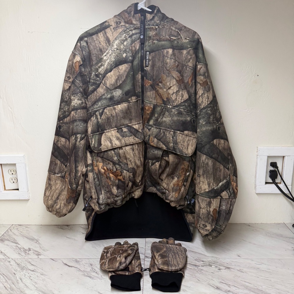 Rivers West Mossy Oak Treestand Camo Waterproof Hunting Jacket XL with Gloves